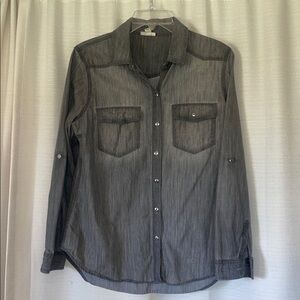 a.n.a Charcoal Button-Up Jean Shirt